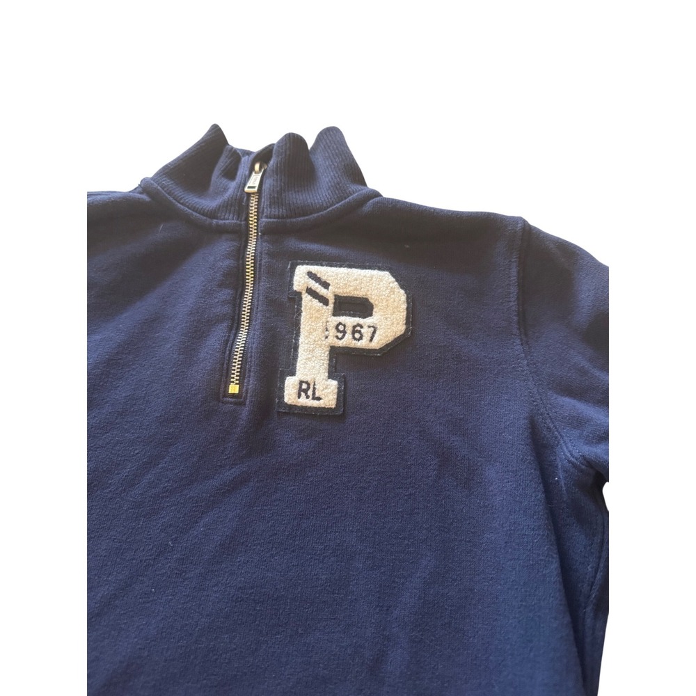 Polo‎ Ralph Lauren Kids Navy Blue Quarter Zip Chenille P Patch Sweatshirt Size 6 - Picture 2 of 6